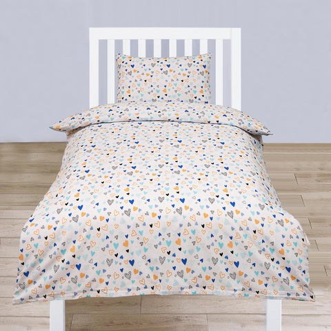 Mini Hearts Blue Toddlers Duvet Cover Set