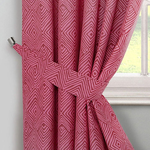 Pink Geo Textured Eyelet Curtains Set