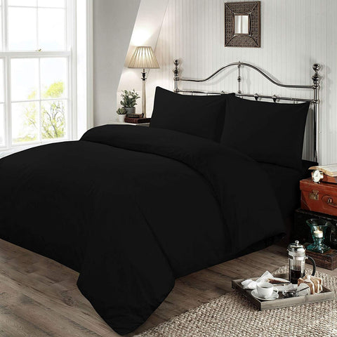Soft Hotel Quality Plain Dyed Cotton Blend Black Duvet Cover Set