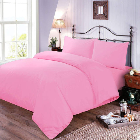 Soft Hotel Quality Plain Dyed Cotton Blend Pink Duvet Cover Set
