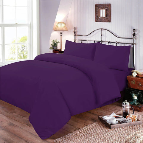 Soft Hotel Quality Plain Dyed Cotton Blend Purple Duvet Cover Set