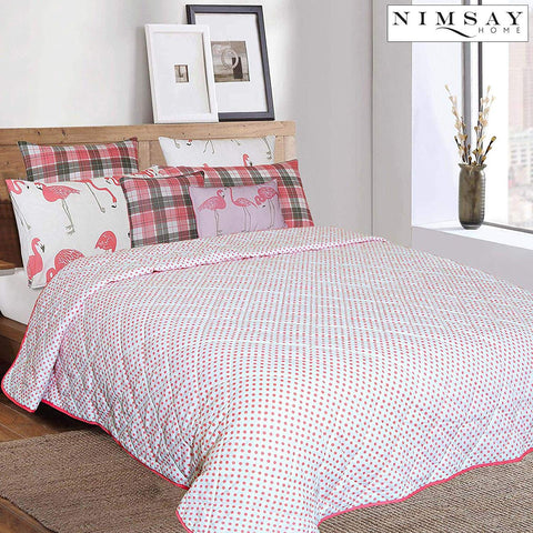 Pink Polka Dot Quilted Bedspread