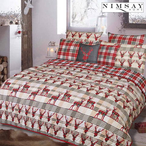 Stag Tartan Check 100% Cotton Reversible Quilted Bedspread Throw