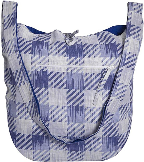 Multi Blue Checked 100% Cotton Women Crossbody Shoulder Bag
