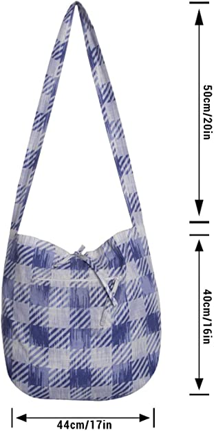 Multi Blue Checked 100% Cotton Women Crossbody Shoulder Bag
