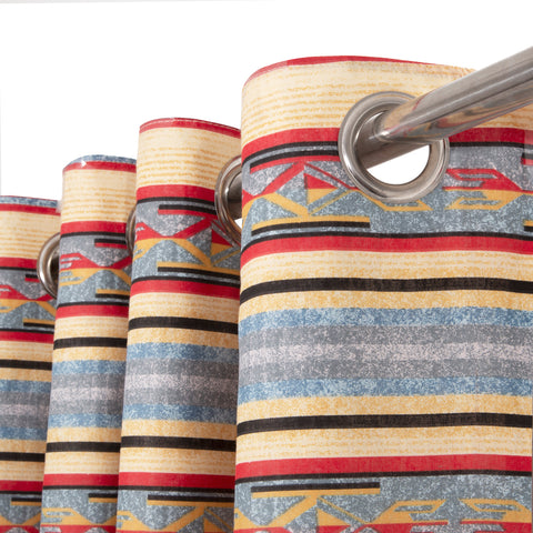 Boho Multicoloured Striped Eyelet Curtains Set